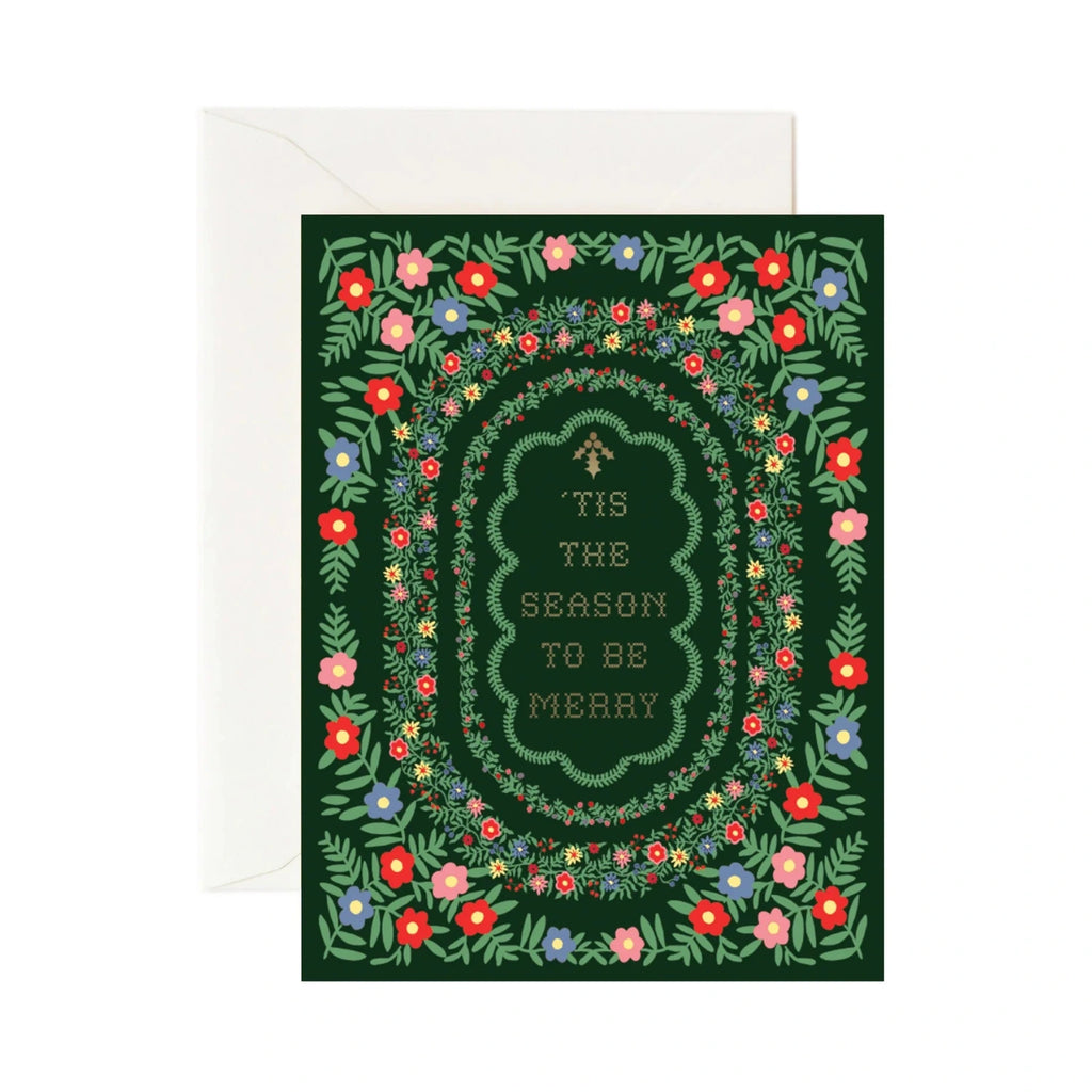 Greeting card with floral design and text on a white background