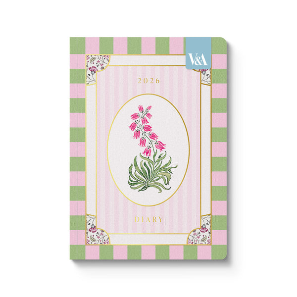 2026 diary with floral design and checkered border on a white background