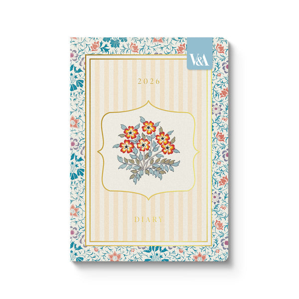 Floral design diary cover with '2026' and 'W' logo on a white background