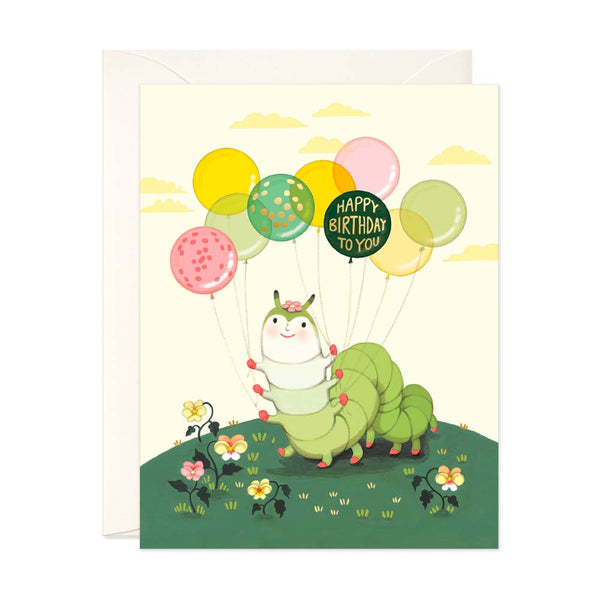 JooJoo Paper - Caterpillar Balloons Birthday Card