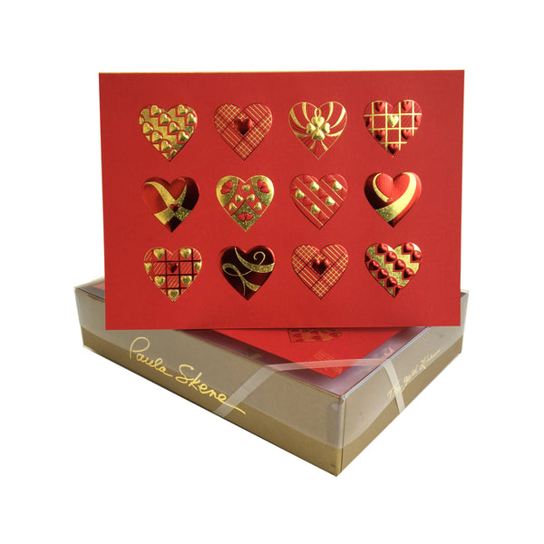 PAULA SKENE DESIGNS - Heart Medley Gold on Red Valentine's Day Card