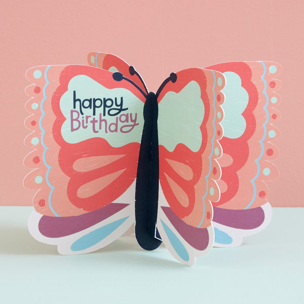 Raspberry Blossom Happy Birthday' 3D Fold-out Butterfly Card