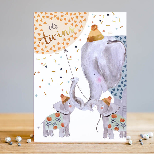 Louise Tiler Elephant Twins Baby Card