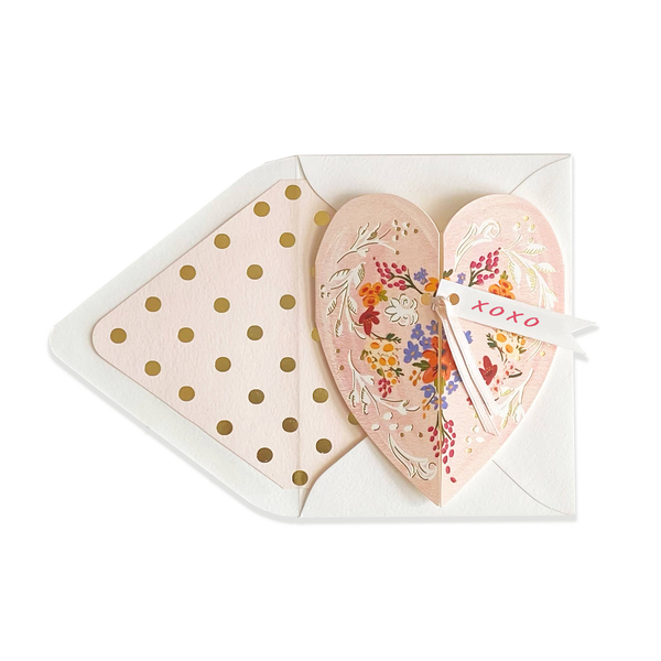 The First Snow - Pink Die Cut Heart with tag XOXO
