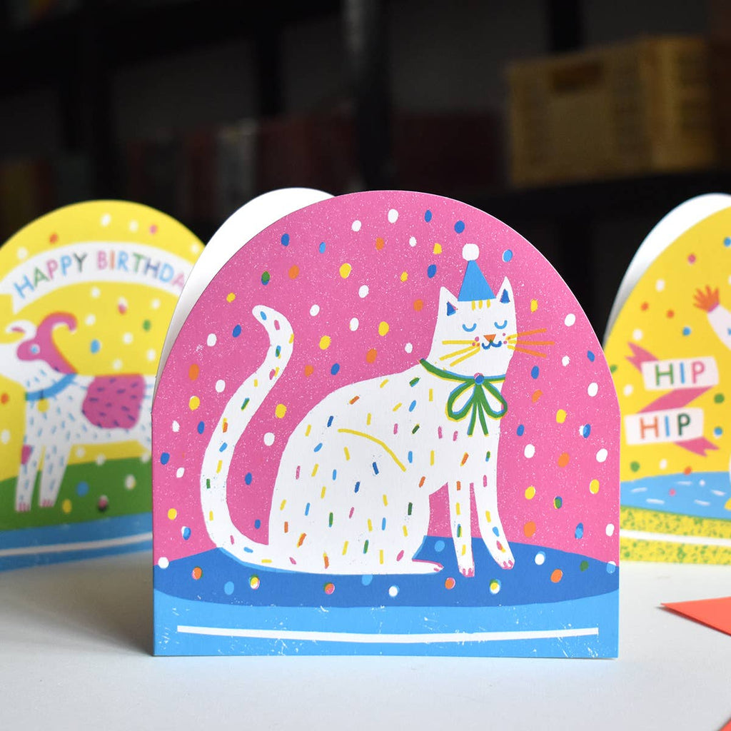 The Printed Peanut - Party Cat Large Snowglobe Birthday Card