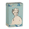 Soap box with vintage-style illustration of a young girl on a light blue background