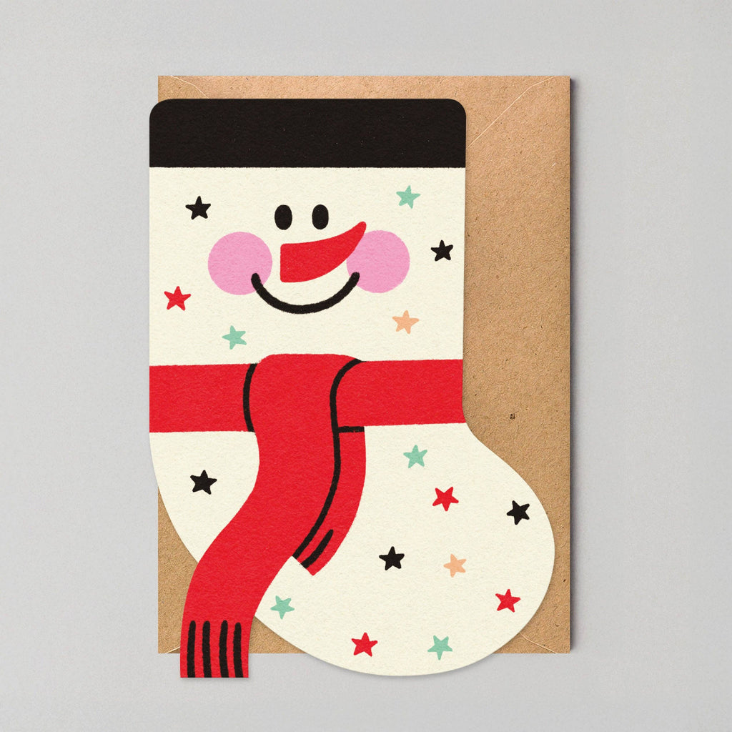 Card with a snowman design on a gray background