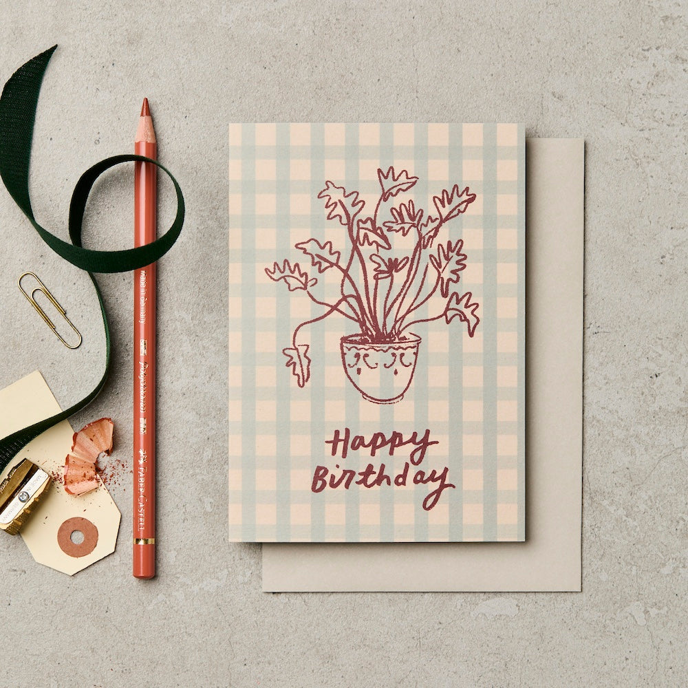 Katie Leamon Gingham Plant Birthday Card