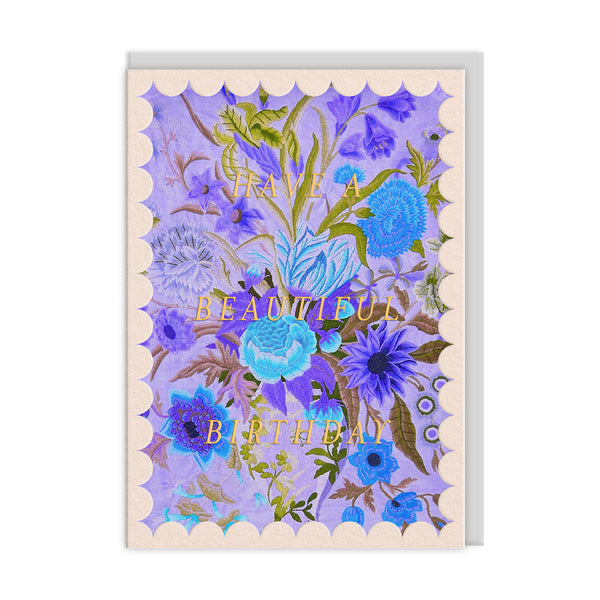 V&A Scalloped Purple and Blue Floral Birthday Card