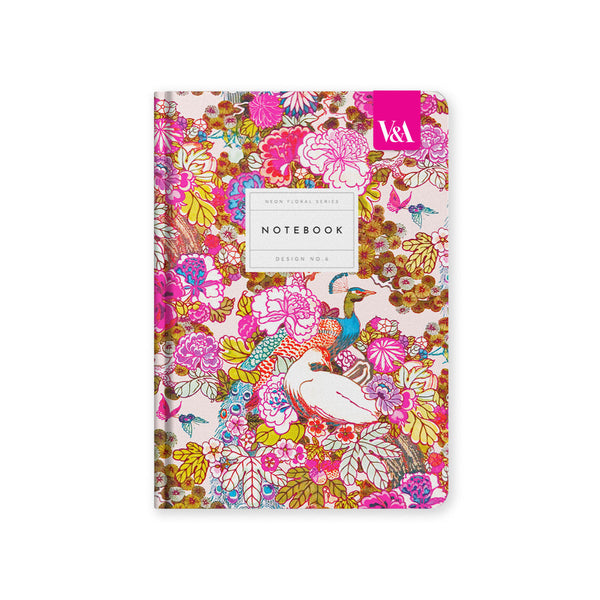 V&A Neon Floral Peacock Floral Hardback Notebook (A5)