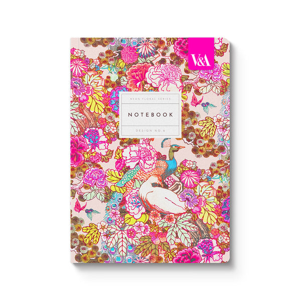 V&A Neon Floral Peacock Floral Premium Paperback Notebook (A5)