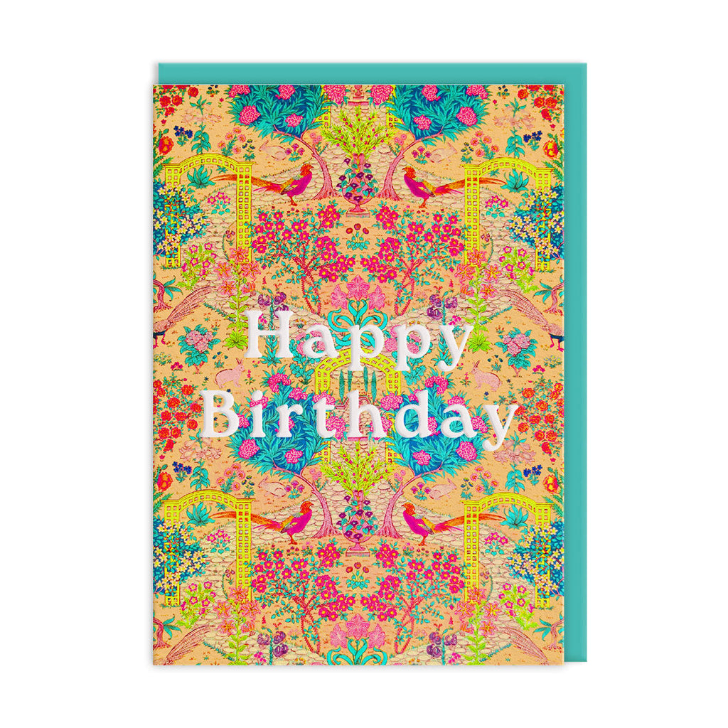 V&A Neon Floral Ornate Garden Birthday Card