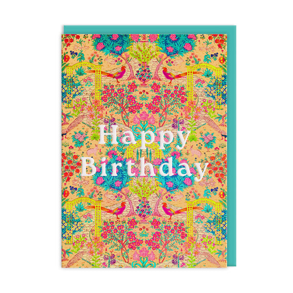 V&A Neon Floral Ornate Garden Birthday Card