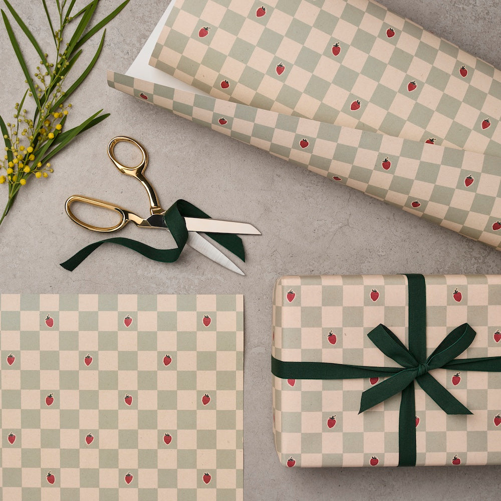 Katie Leamon Strawberry Chequered Gift Wrap