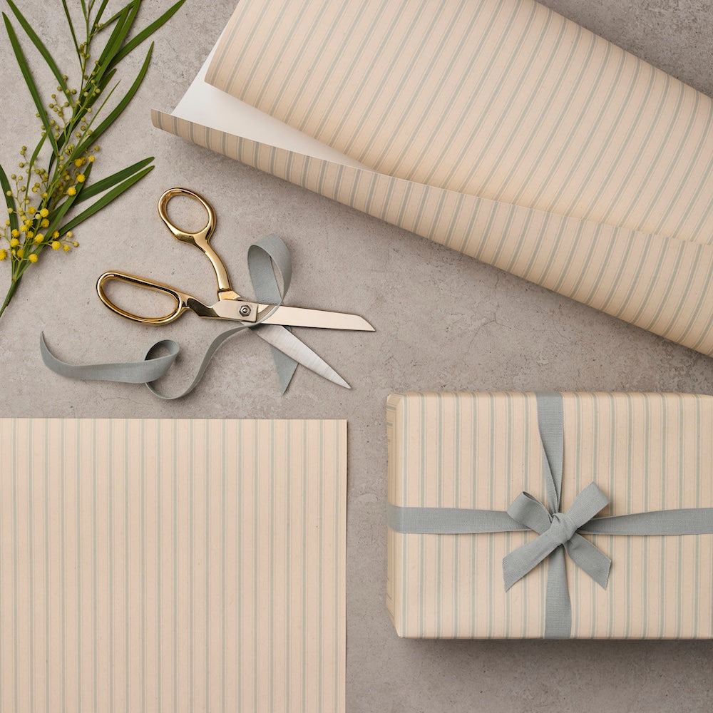 Katie Leamon Ivory Blue Stripe Gift Wrap