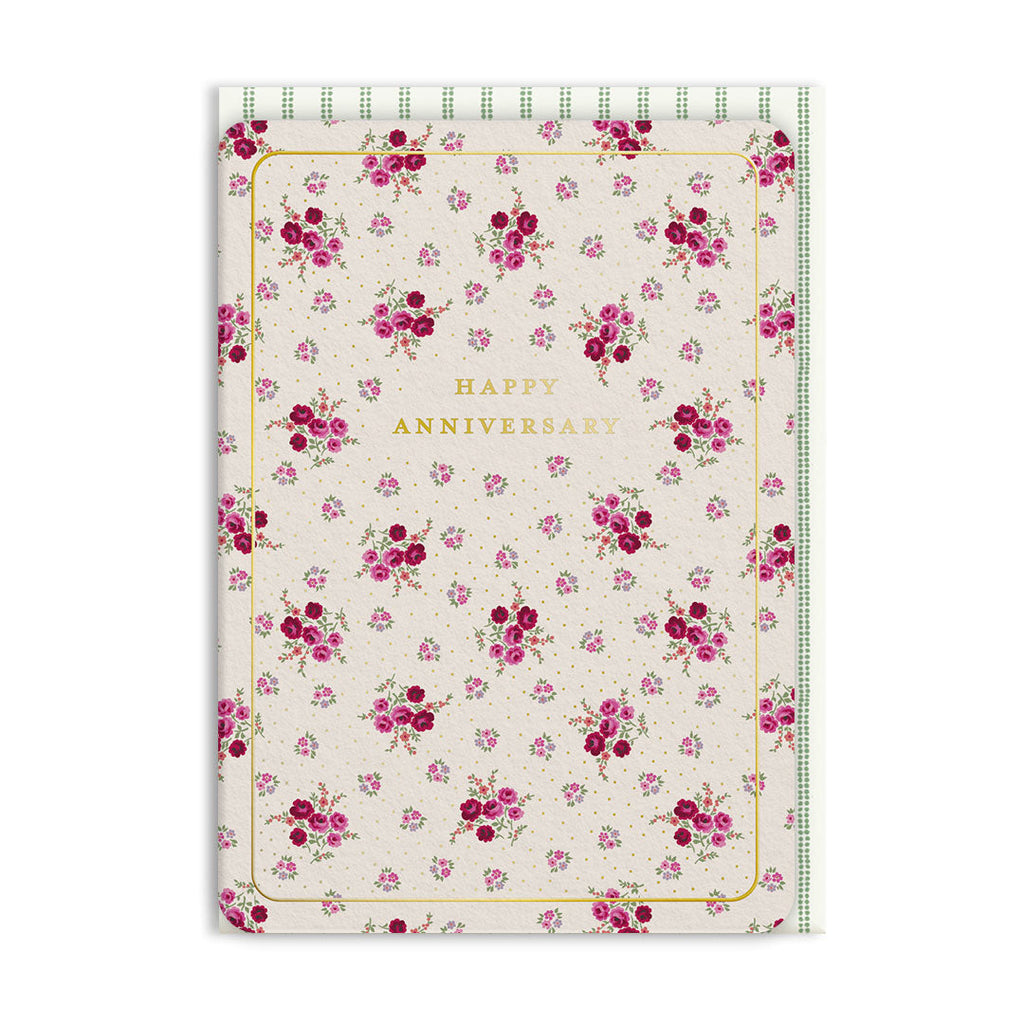 Floral patterned card with 'Happy Anniversary' text on a white background