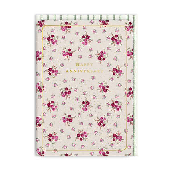 Floral patterned card with 'Happy Anniversary' text on a white background