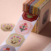 Decorative tape with floral designs on a pink background