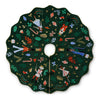 Decorative Christmas tree skirt with colorful designs on a white background