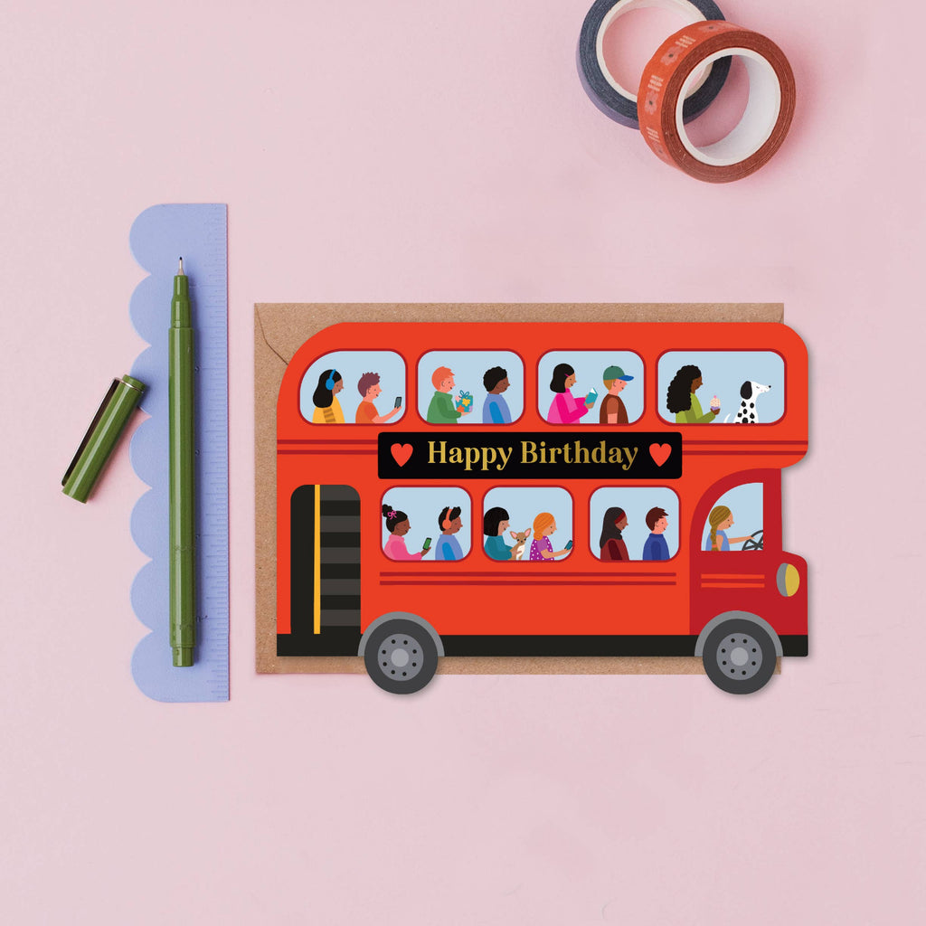 Mifkins - London Bus Die-Cut Birthday Card