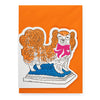 Illustration of a dog with a pink bow on an orange background