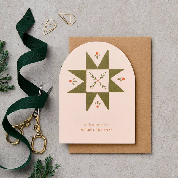 Katie Leamon - Arch Quilt Motif Green Wishing You A Merry Christmas Card
