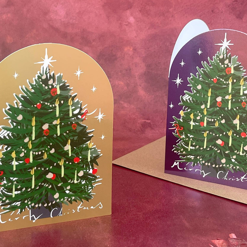 Type and Story - Festive Dome Christmas Tree Card  (Lilac)