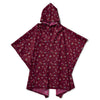 Maroon rain poncho with floral pattern on a white background