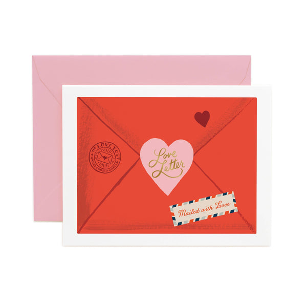Red envelope with heart design and pink envelope on a white background