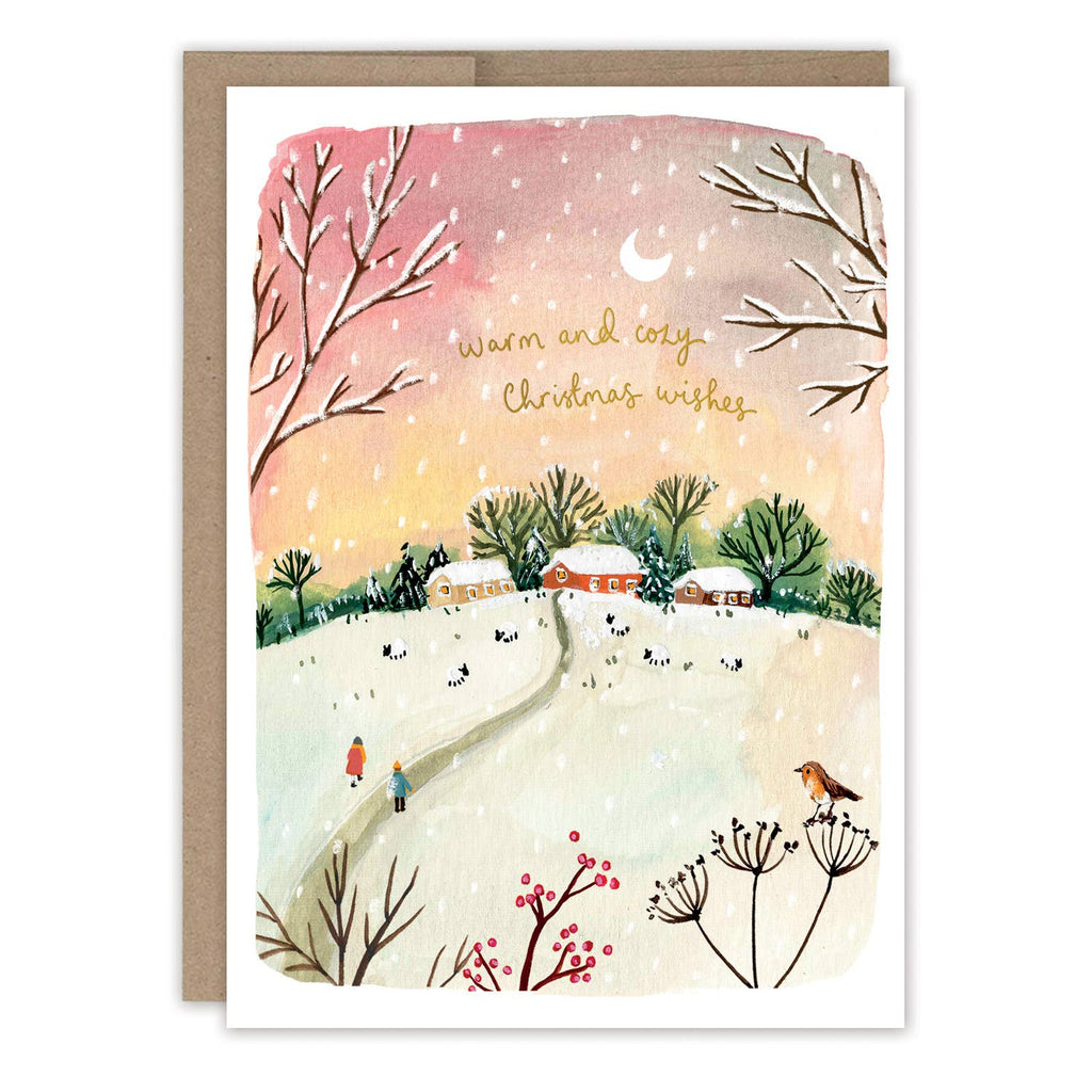 Biely & Shoaf - Red Sky Cozy Christmas Landscape Christmas Card
