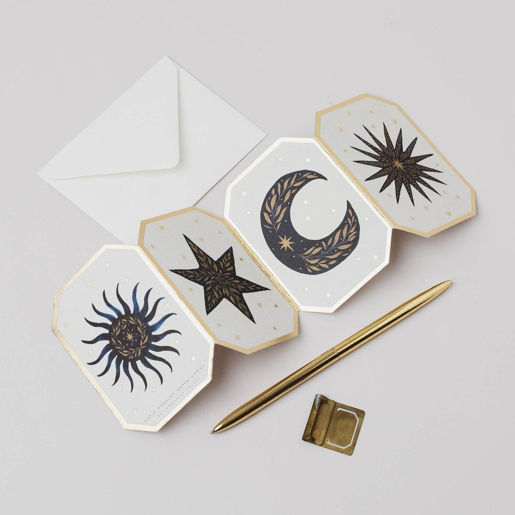 Katie Housley - CELESTIAL CONCERTINA CHRISTMAS STAR MOON MINI Christmas Card