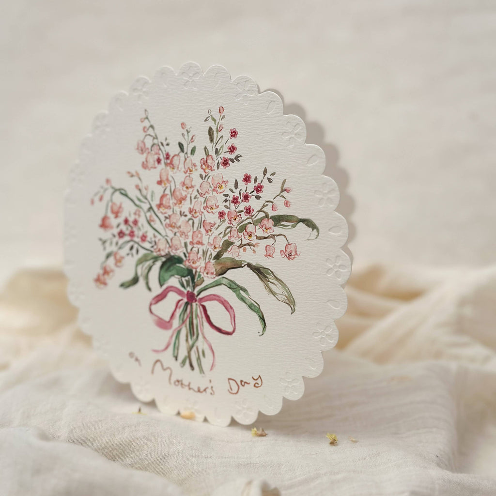 Card with floral design and 'Mother's Day' text on a textured white background