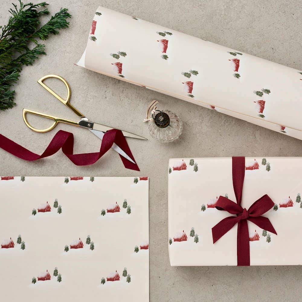 Katie Leamon - Illustrated Cabins Christmas Gift Wrapping Paper