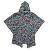 Floral-patterned hooded poncho on a white background
