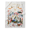 Decorative towel with nativity scene and 'Joy to the World!' text on a white background