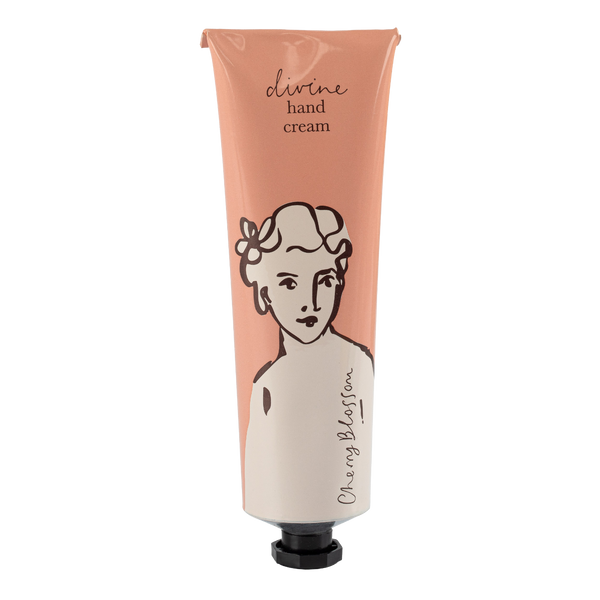Hand cream tube labeled 'divine hand cream' with a design on a white background