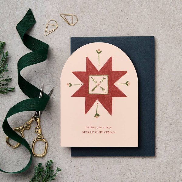 Katie Leamon - Arch Quilt Motif Red Wishing You A Merry Christmas Card