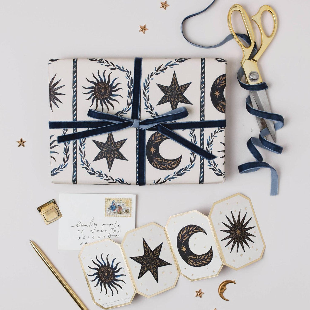 Katie Housley - CELESTIAL CONCERTINA CHRISTMAS STAR MOON MINI Christmas Card
