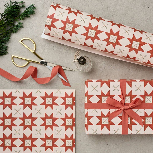 Katie Leamon - Red Quilt Pattern Christmas Gift Wrapping Paper