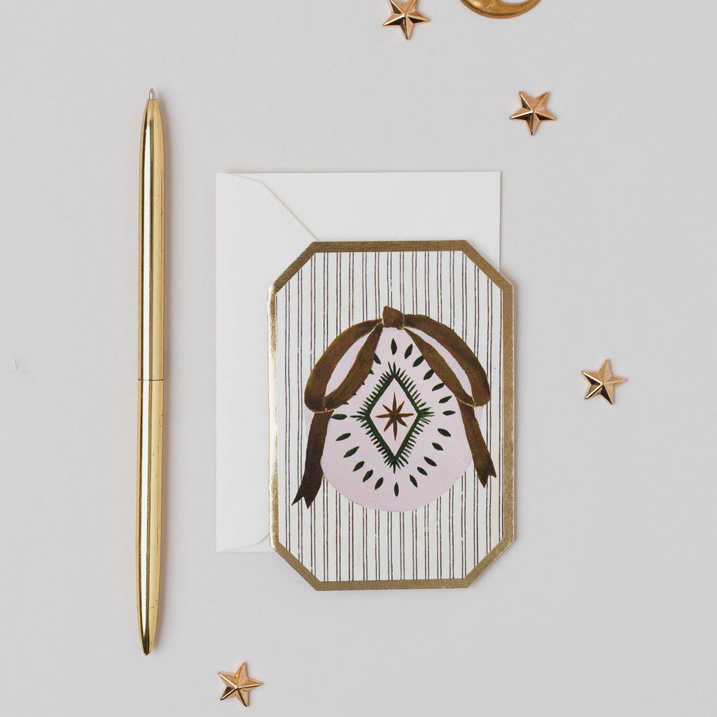 Katie Housley - CHRISTMAS PINK BAUBLE BOTANICAL MINI Christmas Card