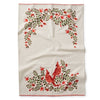 Decorative towel with floral and cardinal design on a white background