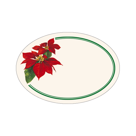 Oval-shaped plate with a red poinsettia design on a white background