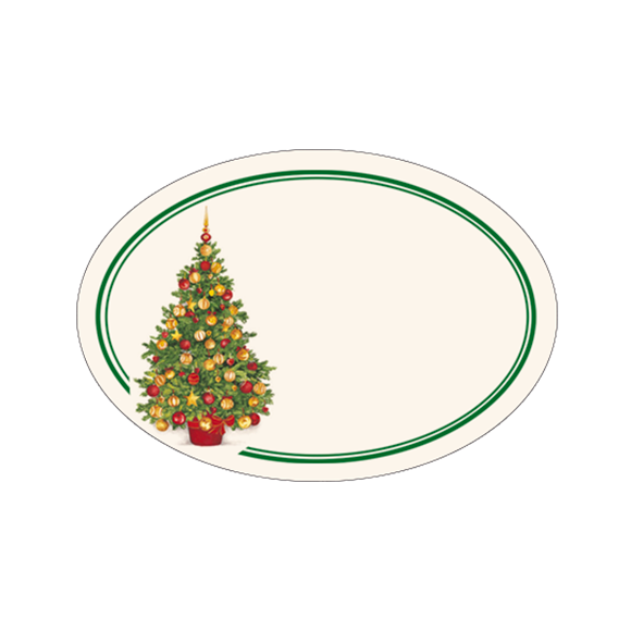 Oval-shaped plate with a Christmas tree design on a white background