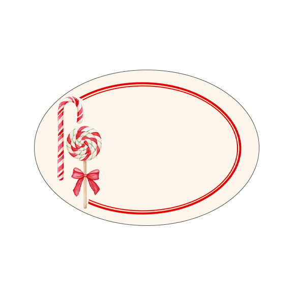 Oval-shaped plate with candy cane and lollipop design on a white background