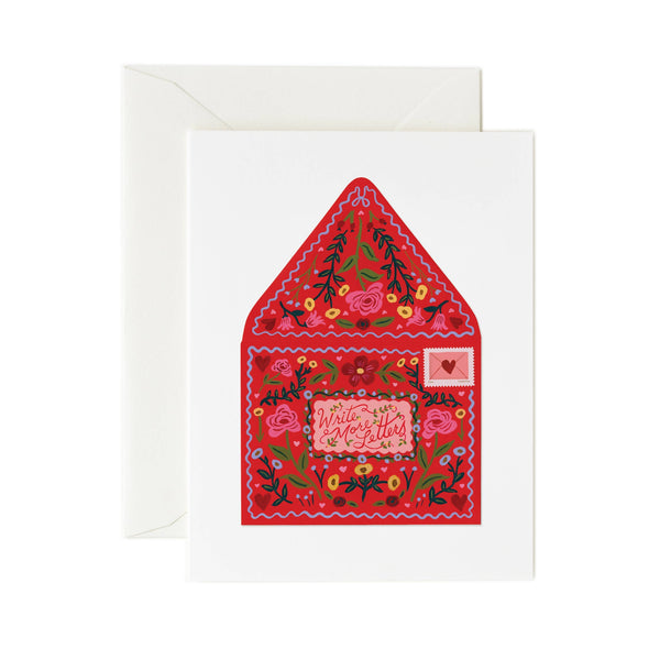 Decorative card with floral design and envelope on a white background