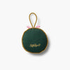 Green round pouch with gold rope handle on a white background