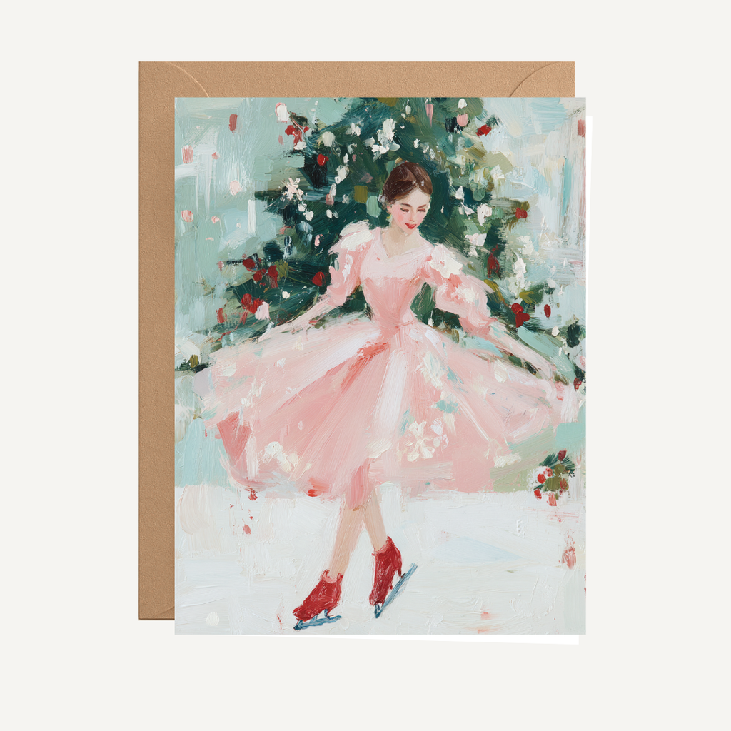 Atelier 44 - Charming Ice Skater Girl Christmas Card - Elegant Holiday
