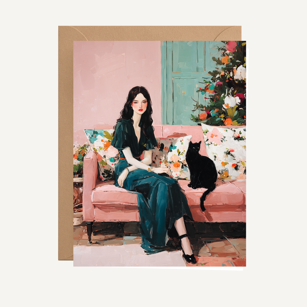 Atelier 44 - Christmas Greeting Card Elegant Holiday – with Cat & Sofa