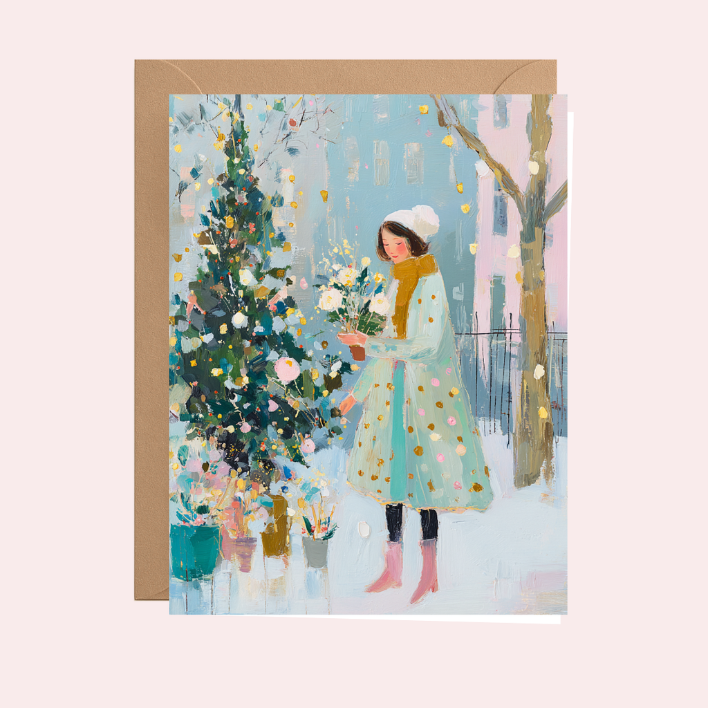 Atelier 44 - Magical Winter Flower Market Card - Cozy Winter Holiday Art