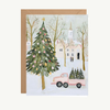 Atelier 44 - Whimsical Pink Truck Christmas Card - Cozy Winter Town Art
